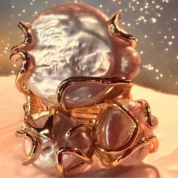 NEW Natural Freshwater Pearl GoldPlated Abstract Wrapped Adjustable Trilogy Ring - Picture 13 of 16